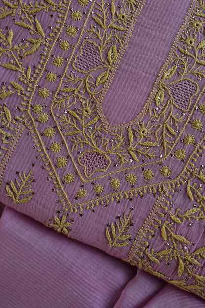 Lily Purple Shade Mal Cotton Fine Chikankari With Kamdani Work Unstitched Fabric