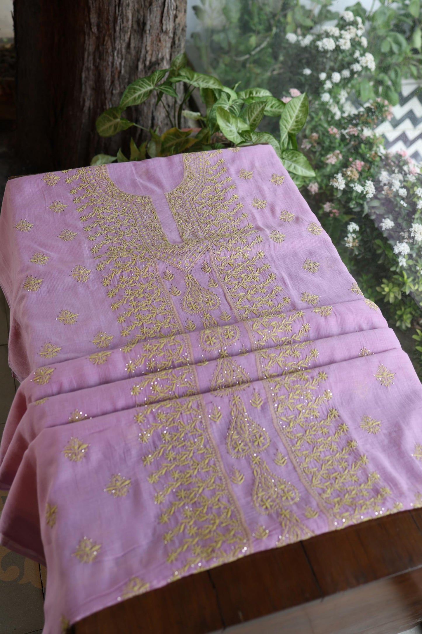 Lily Purple Shade Mal Cotton Fine Chikankari With Kamdani Work Unstitched Fabric