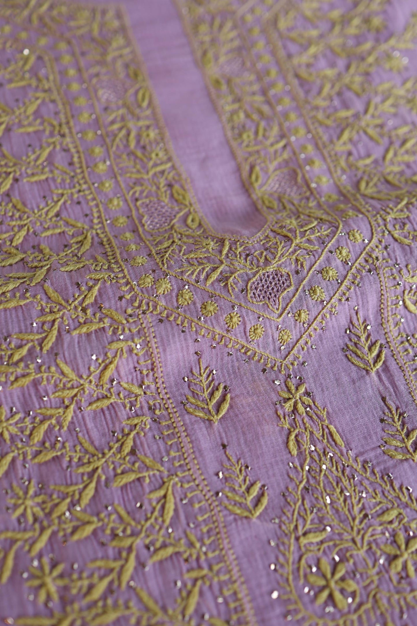 Lily Purple Shade Mal Cotton Fine Chikankari With Kamdani Work Unstitched Fabric