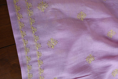 Lily Purple Shade Mal Cotton Fine Chikankari With Kamdani Work Unstitched Fabric