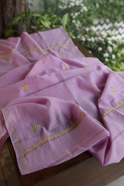 Lily Purple Shade Mal Cotton Fine Chikankari With Kamdani Work Unstitched Fabric