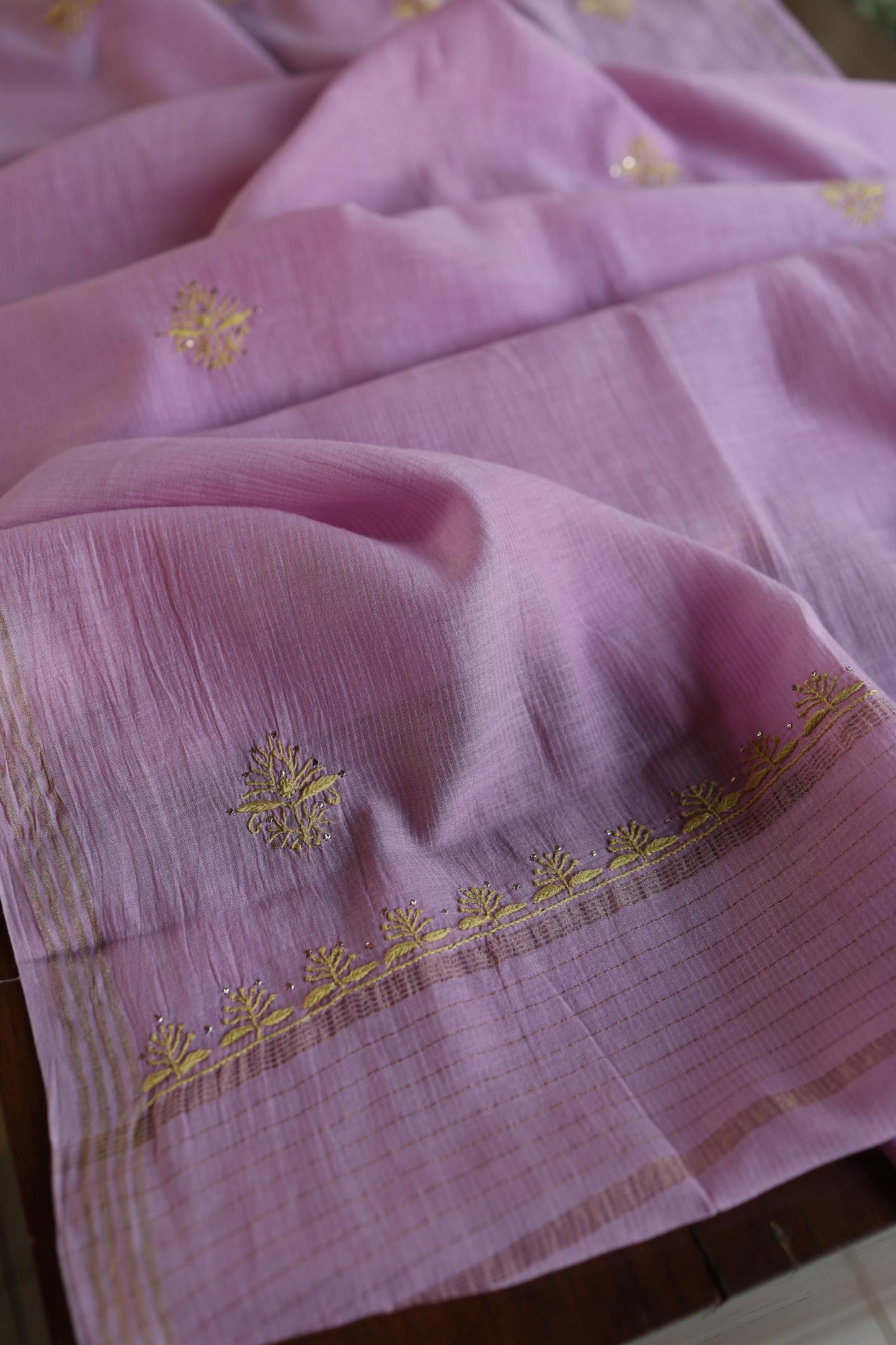 Lily Purple Shade Mal Cotton Fine Chikankari With Kamdani Work Unstitched Fabric