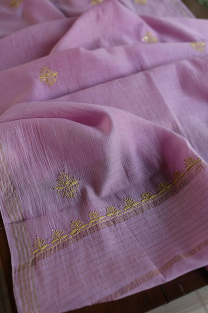 Lily Purple Shade Mal Cotton Fine Chikankari With Kamdani Work Unstitched Fabric