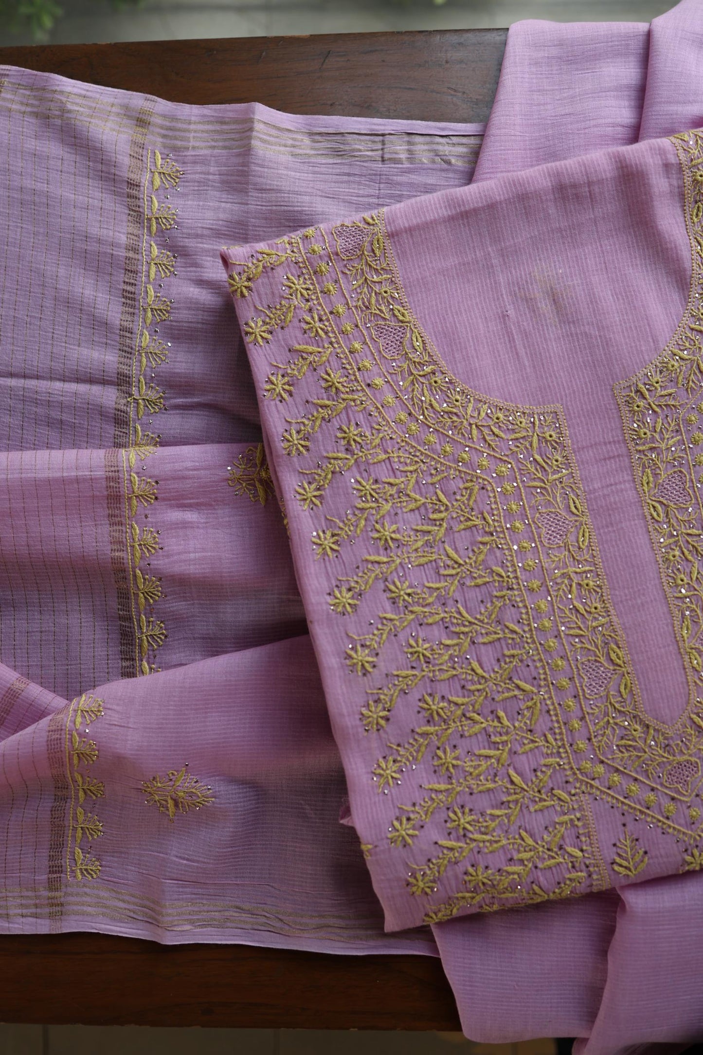 Lily Purple Shade Mal Cotton Fine Chikankari With Kamdani Work Unstitched Fabric