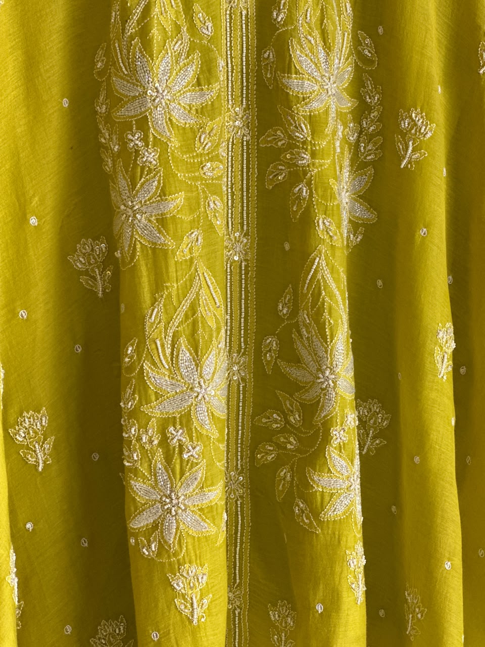 Lime Green Mal Chanderi Short Kaftan with Ari & Beadwork