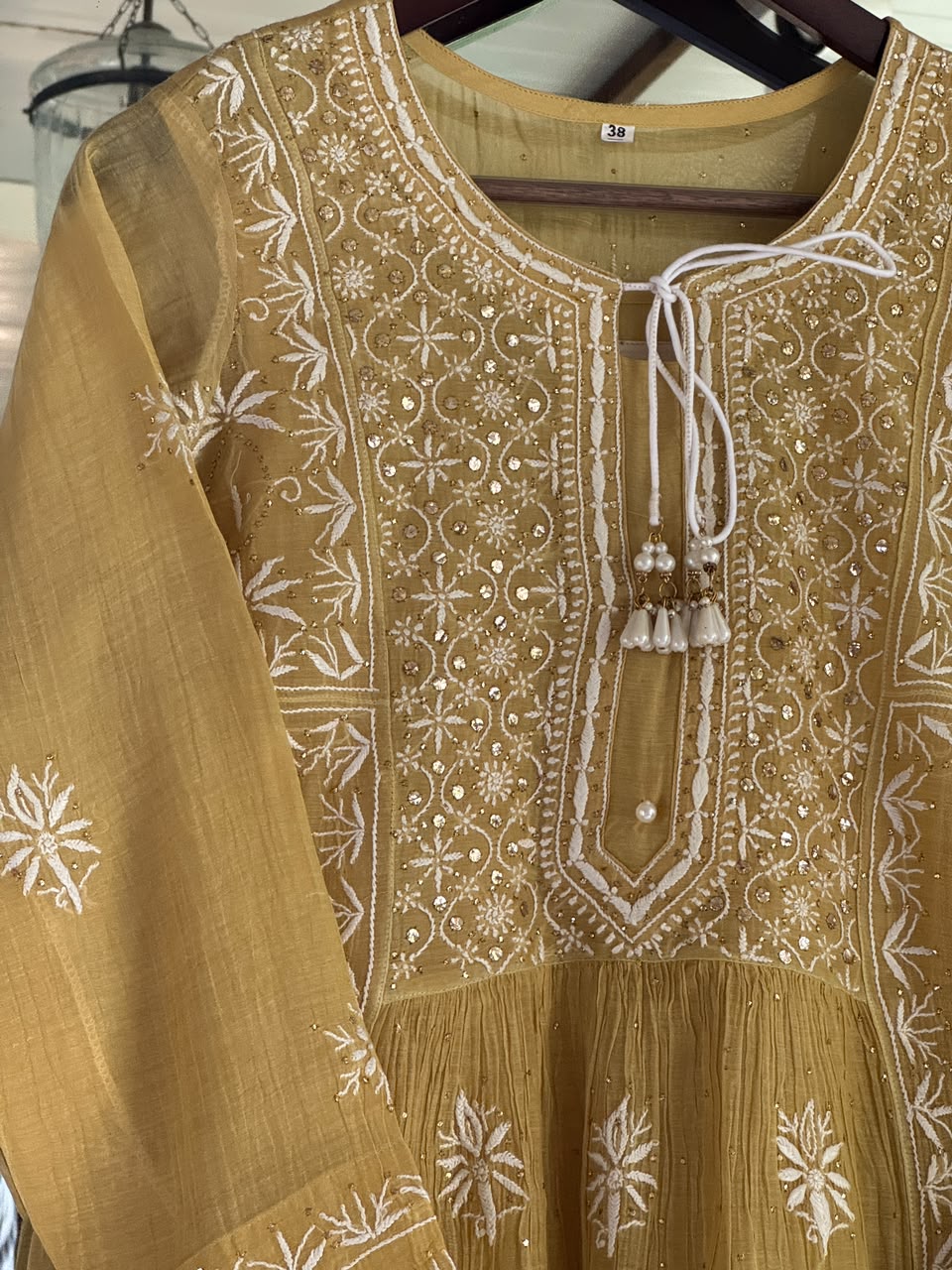 Lime Yellow Shade Malmal Tux Chikankari Kamdani Dress Kurta Set