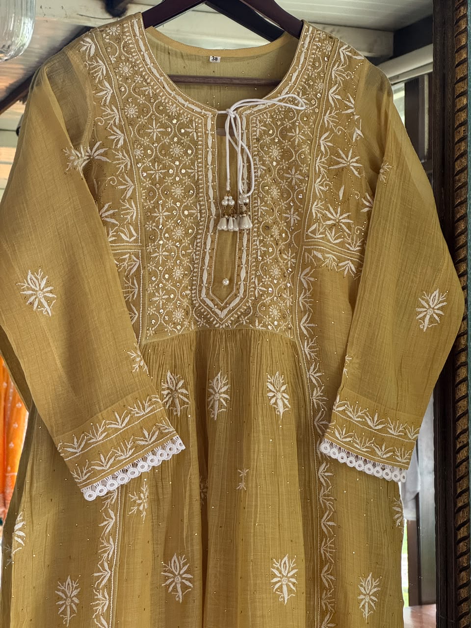 Lime Yellow Shade Malmal Tux Chikankari Kamdani Dress Kurta Set