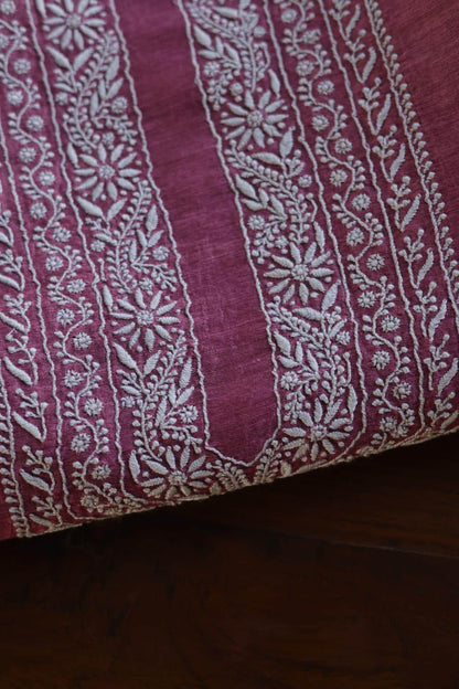 Dark Pink Linen Chikankari Unstitched Men's Kurtas Fabric