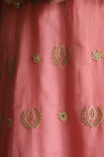 Lotus Pink Kota Mirror Chikankari Ready to Wear Kurta Set