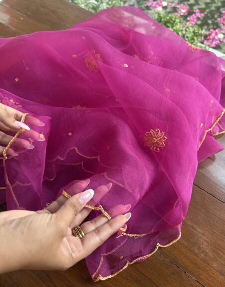 Magenta Noor Organza Silk Chikankari Unstitched Kurta Dupatta Set