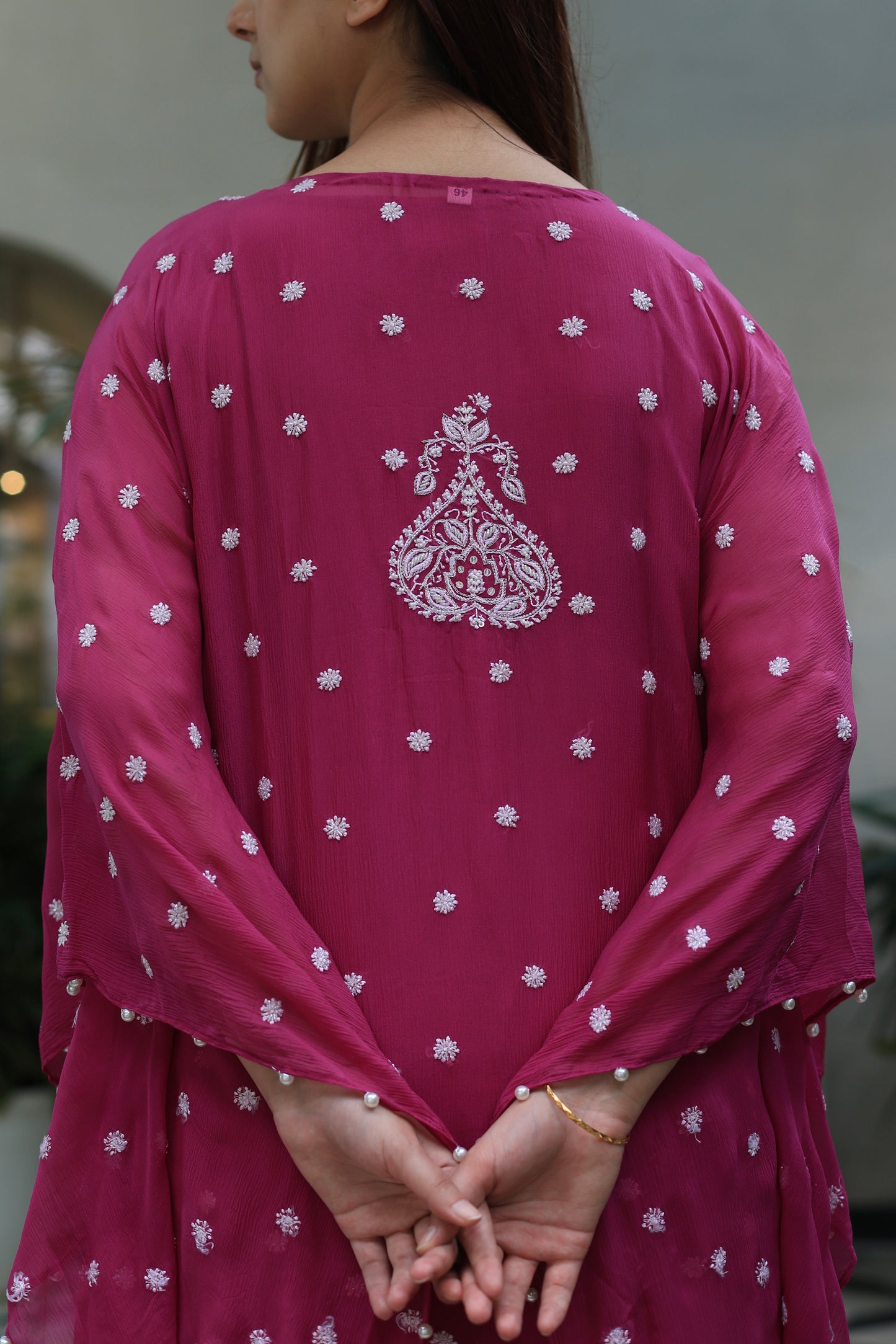 Magenta Red | Chiffon Chikankari Kaftan