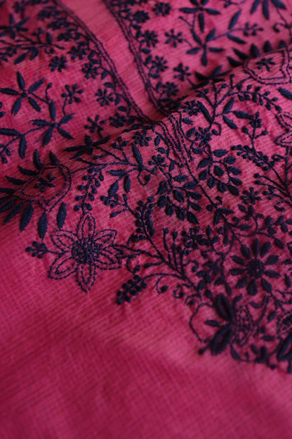 Magenta & Blue Kota Chikankari Unstitched Fabric