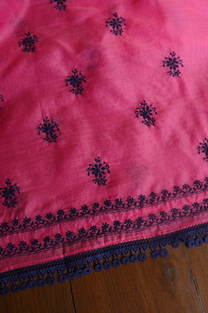 Magenta & Blue Kota Chikankari Unstitched Fabric