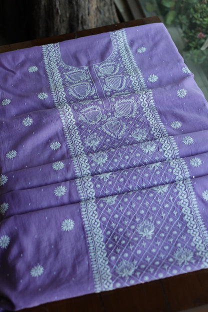Mal Cotton Fine Chikankari With Kamdani Work Unstitched Fabric