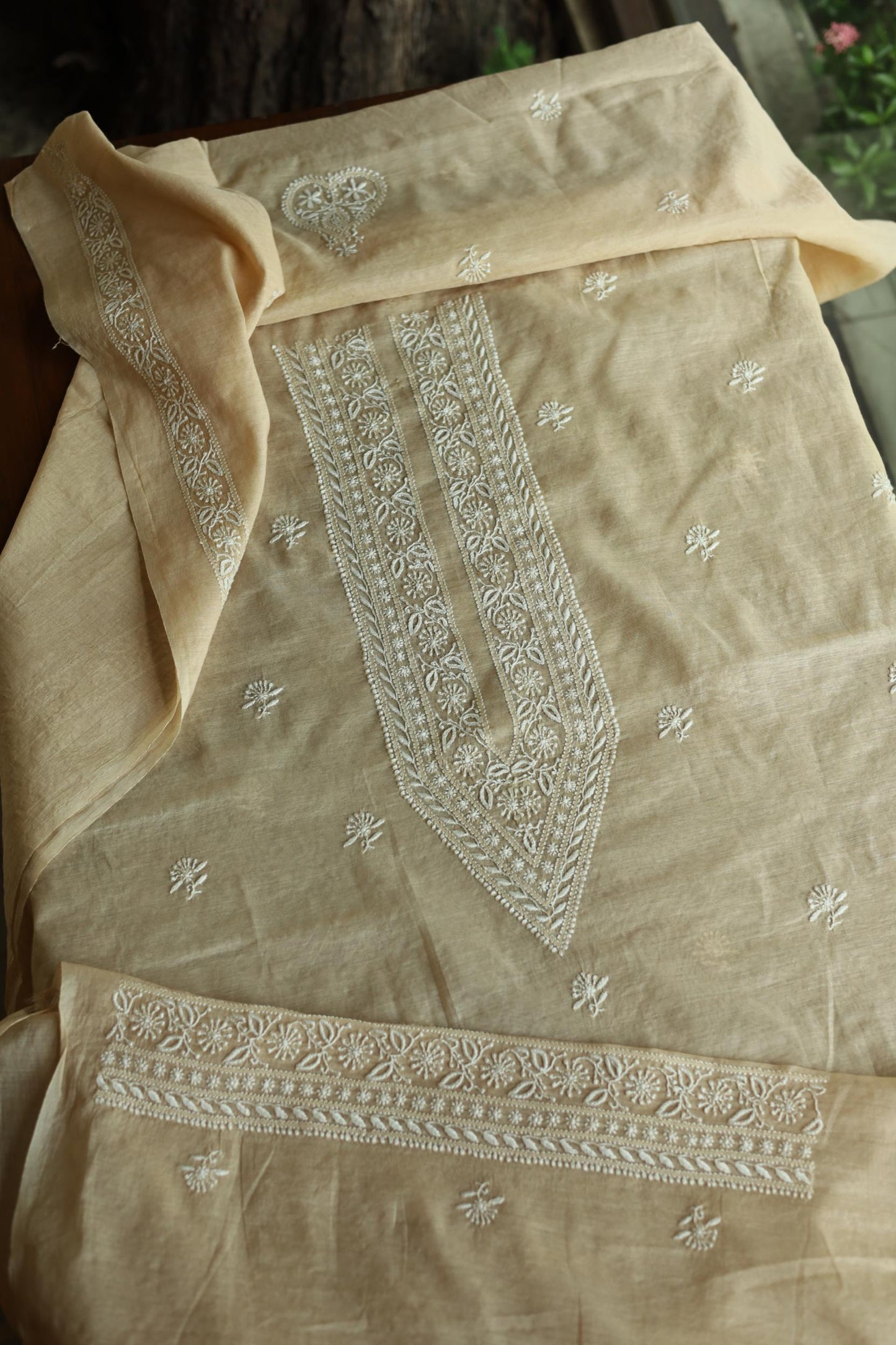 Mal Chanderi Chikankari Unstitched Men's Kurta Fabric