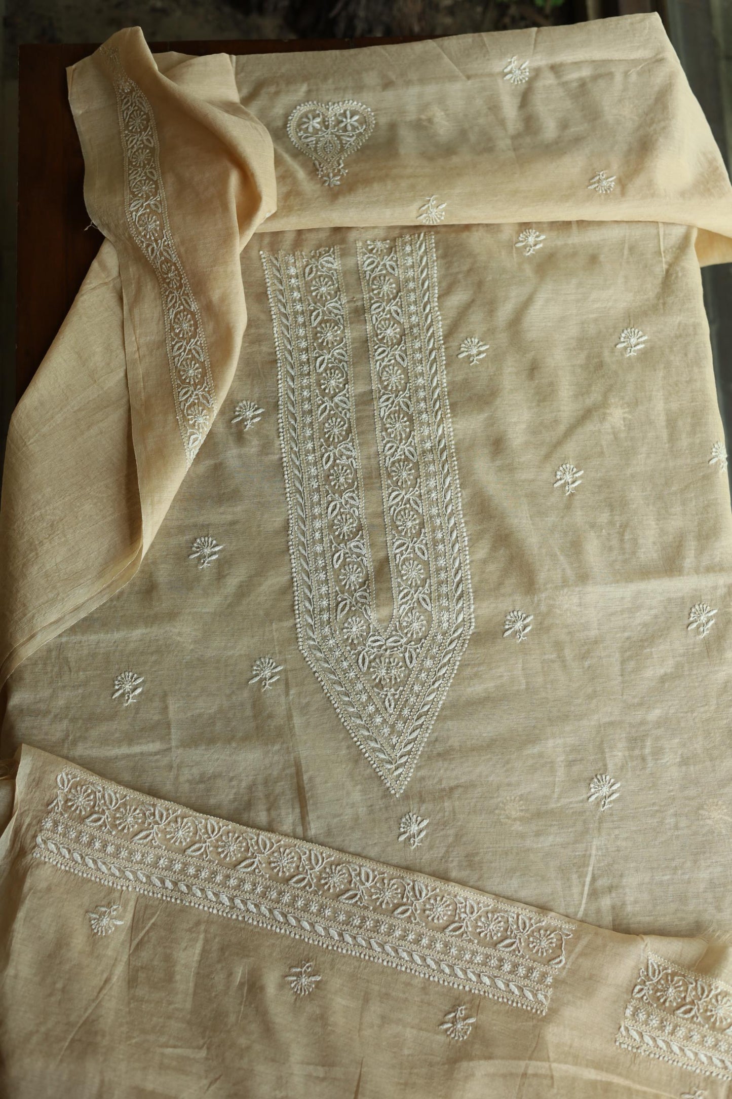 Mal Chanderi Chikankari Unstitched Men's Kurta Fabric
