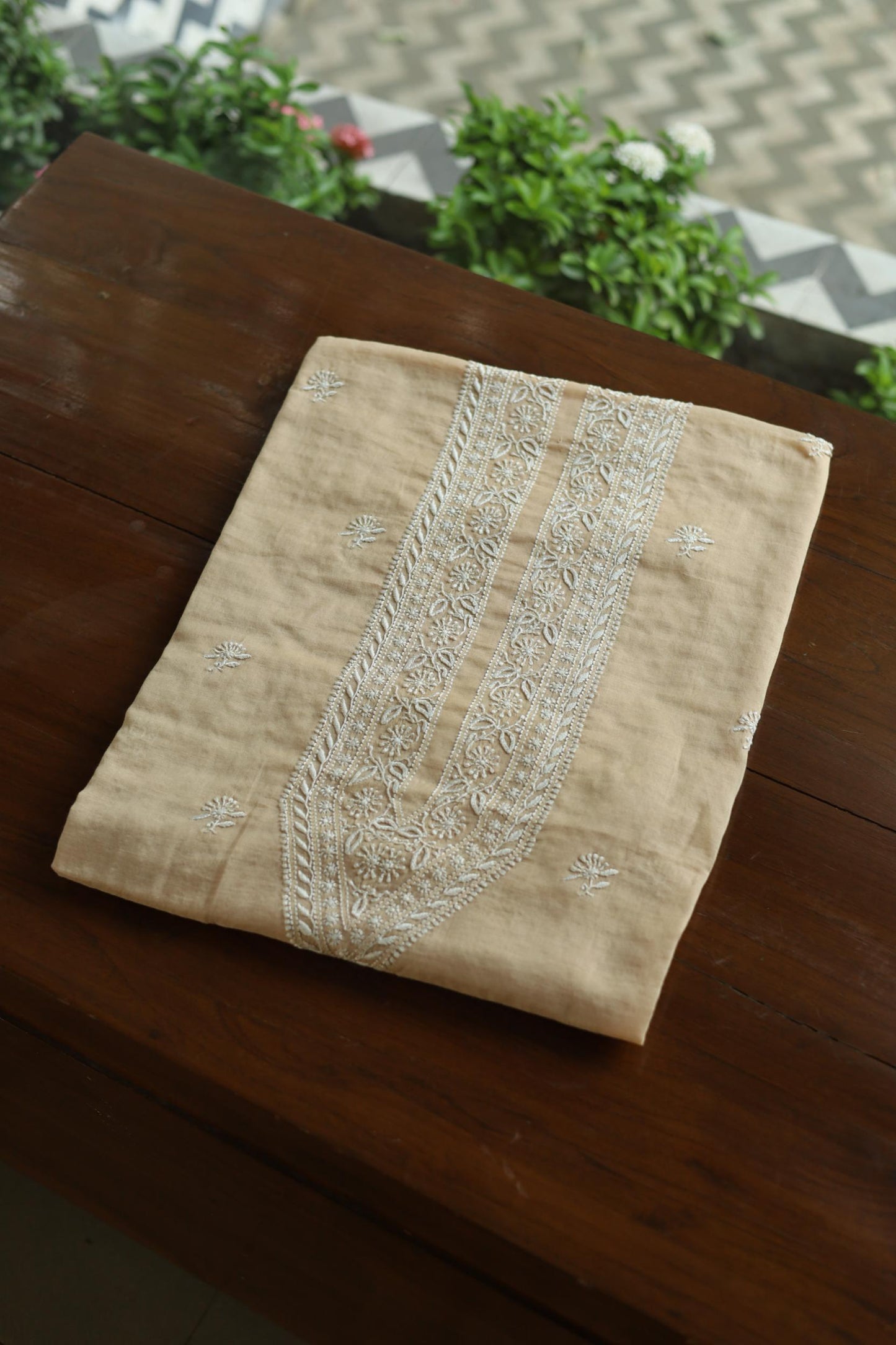 Mal Chanderi Chikankari Unstitched Men's Kurta Fabric