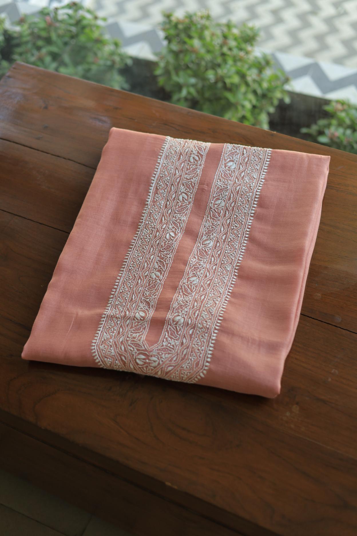 Pink Mulmul Chikankari Unstitched Men's Kurtas Fabric