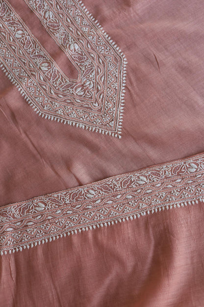 Pink Mulmul Chikankari Unstitched Men's Kurtas Fabric