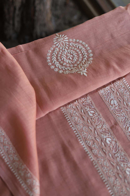 Pink Mulmul Chikankari Unstitched Men's Kurtas Fabric