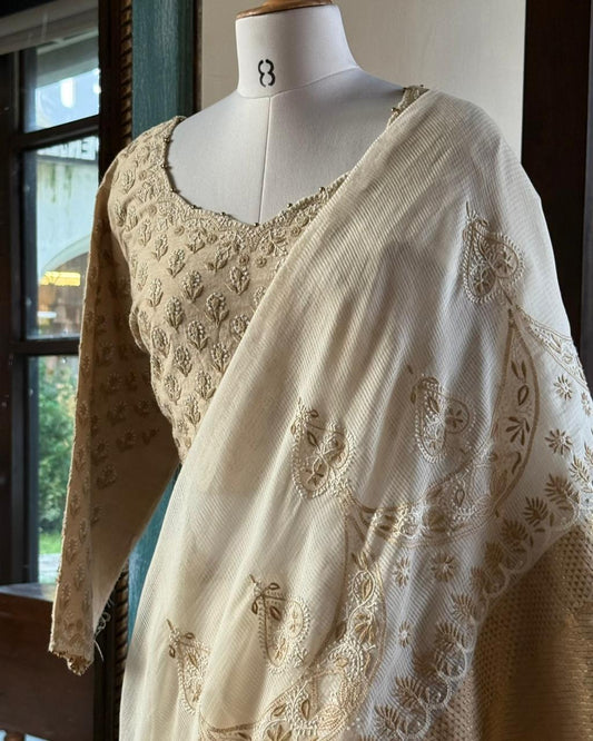 Mangalgiri Kota Chikankari Crescent Saree