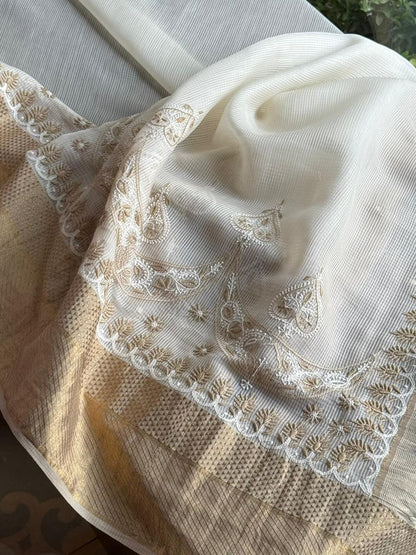 Mangalgiri Kota Chikankari Crescent Saree