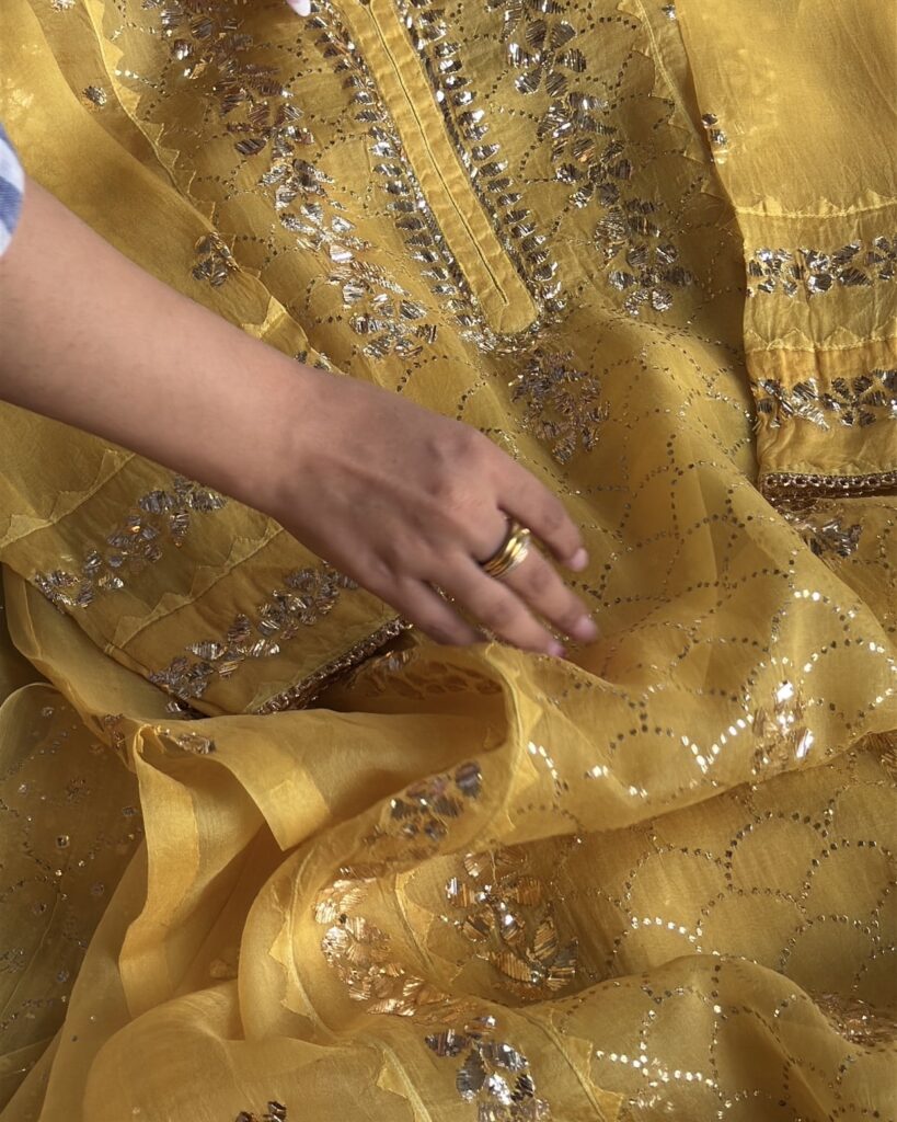 Mango Yellow Noor Organza Applique Kurta Set