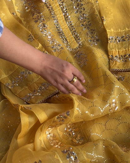 Mango Yellow Noor Organza Applique Kurta Set