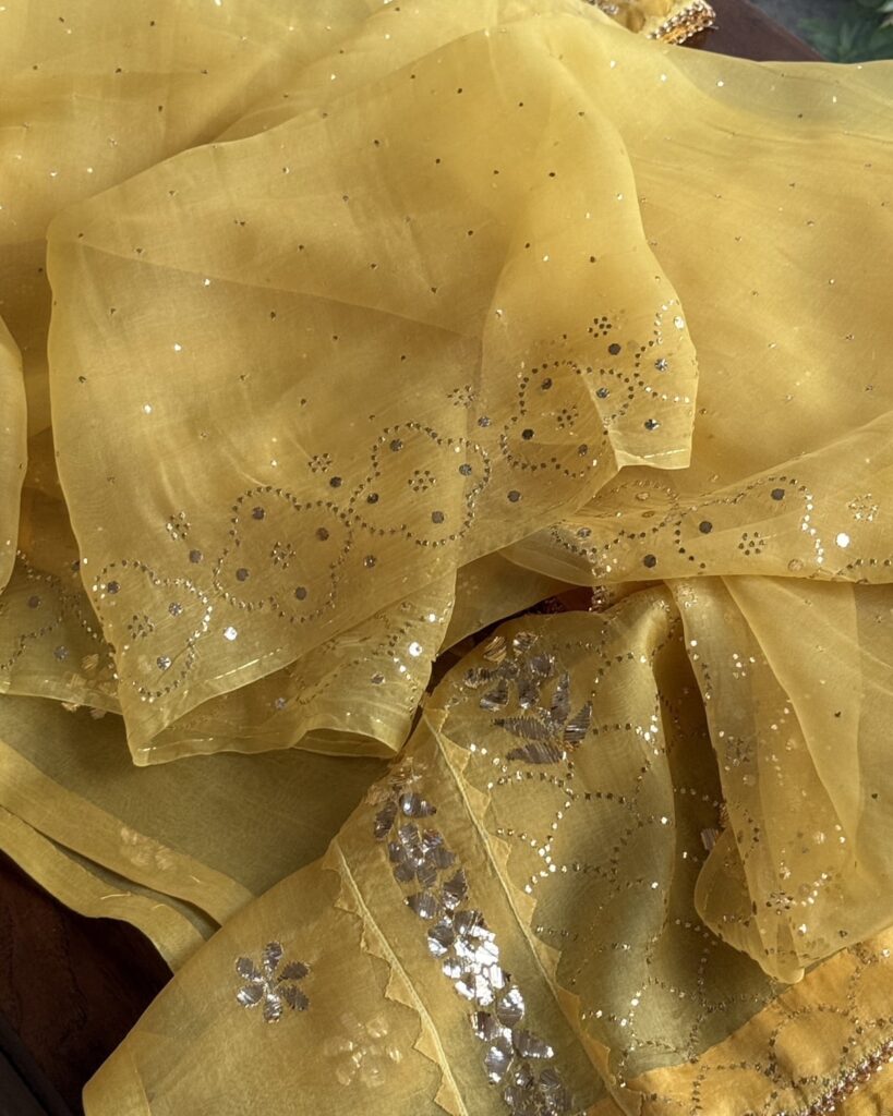 Mango Yellow Noor Organza Applique Kurta Set