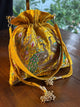 Mango Yellow Raw Silk Peacock Motif Zardosi Polti Bags