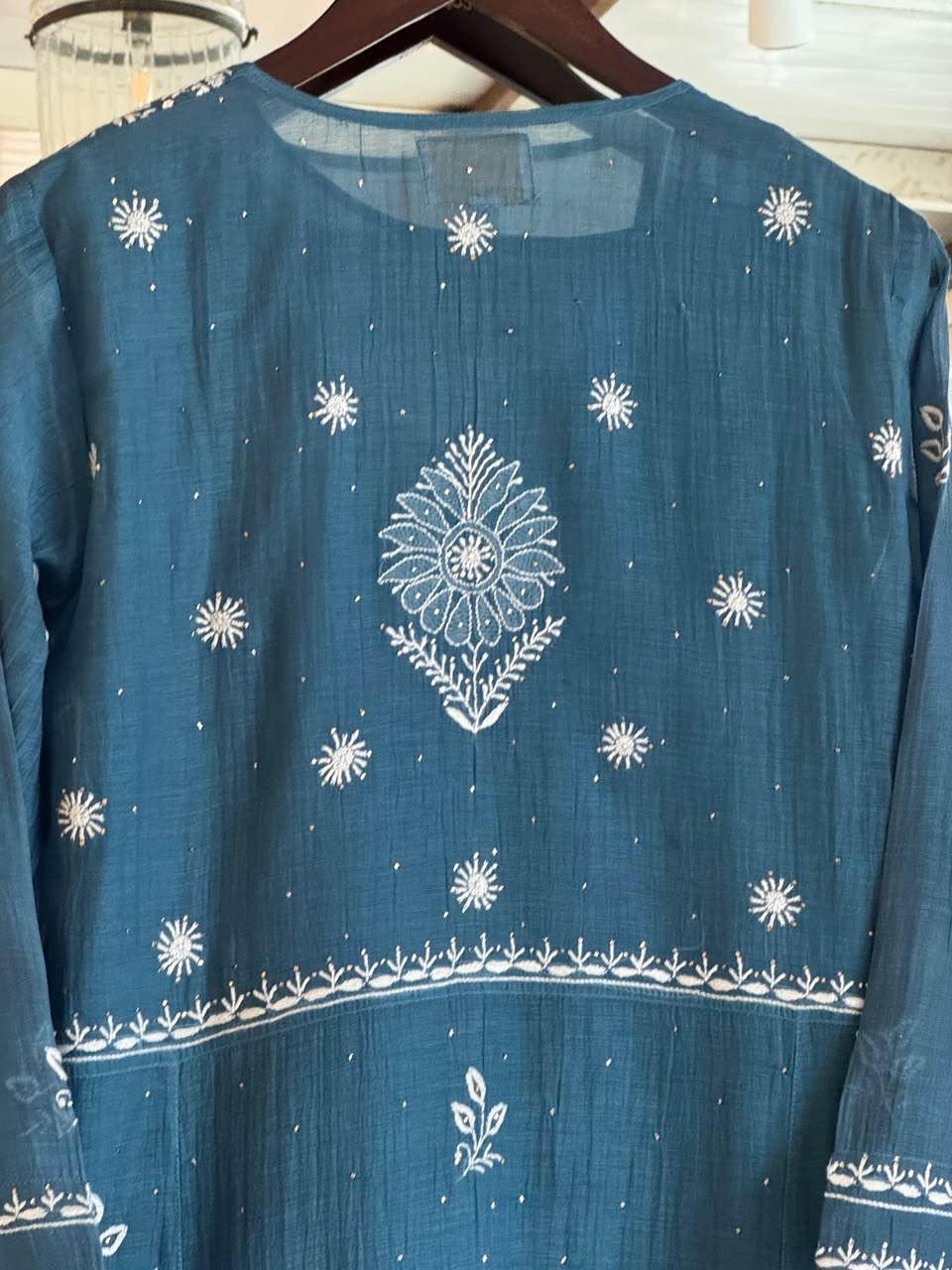Marbal Blue Mal Mukaish Kamdani Tux Chikankari Kurta Dupatta Set