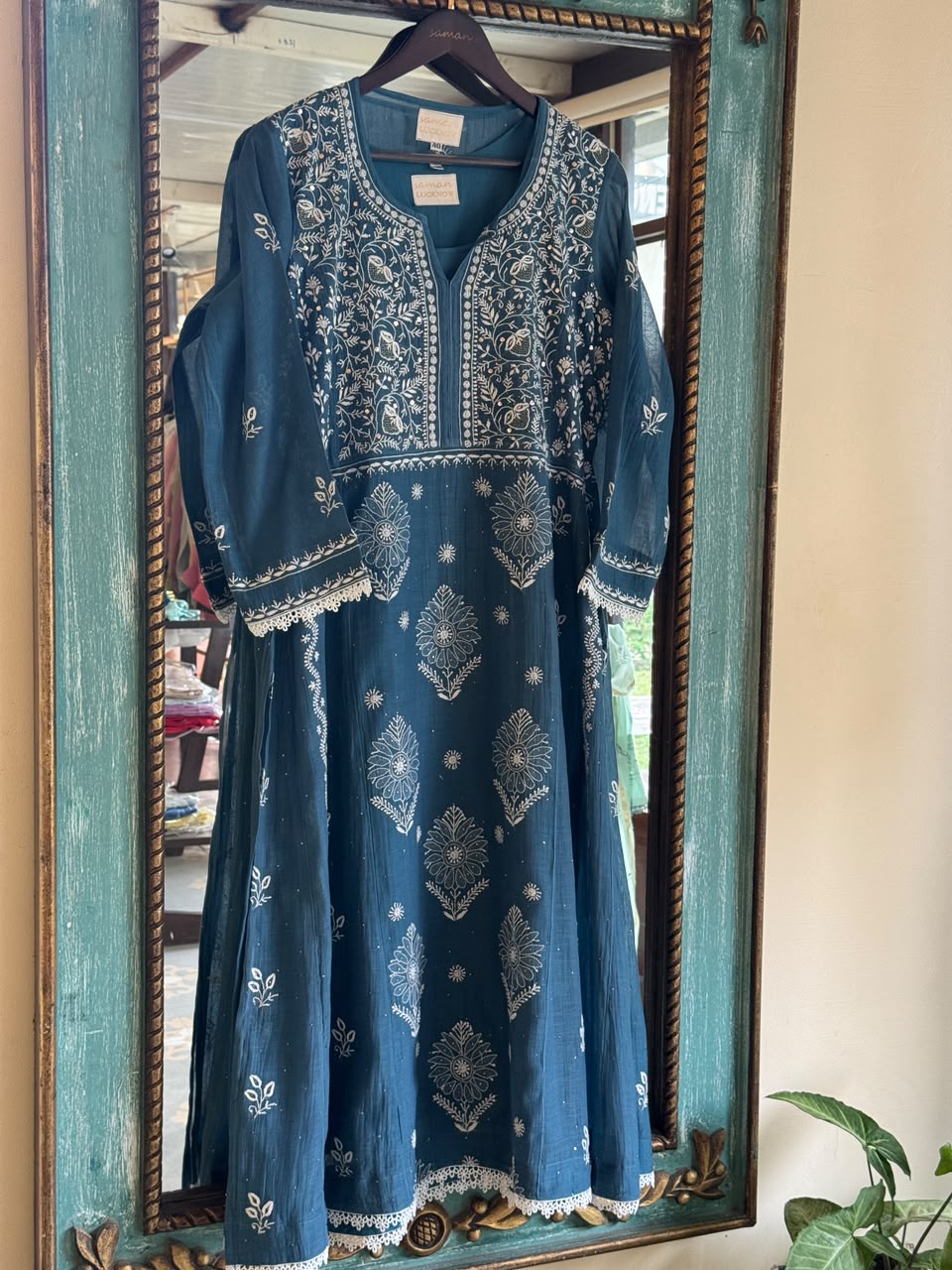 Marbal Blue Mal Mukaish Kamdani Tux Chikankari Kurta Dupatta Set