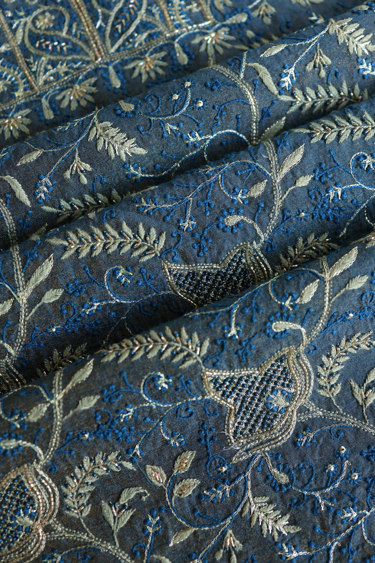 Marble Blue Roheen Tissue Silk Chikankari Unstitched Fabric
