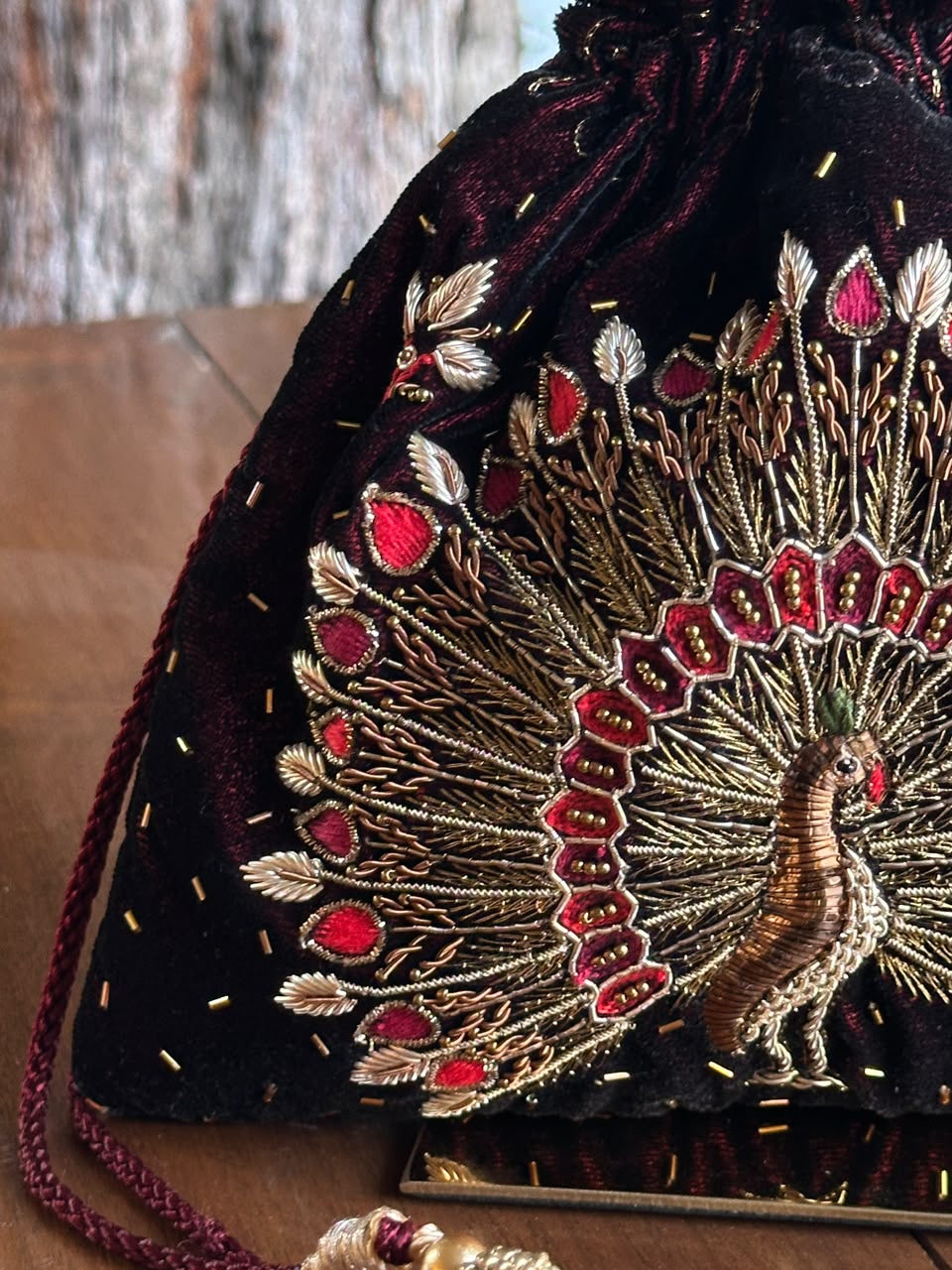 Maroon Shade Velvet Zardosi Polti Bags
