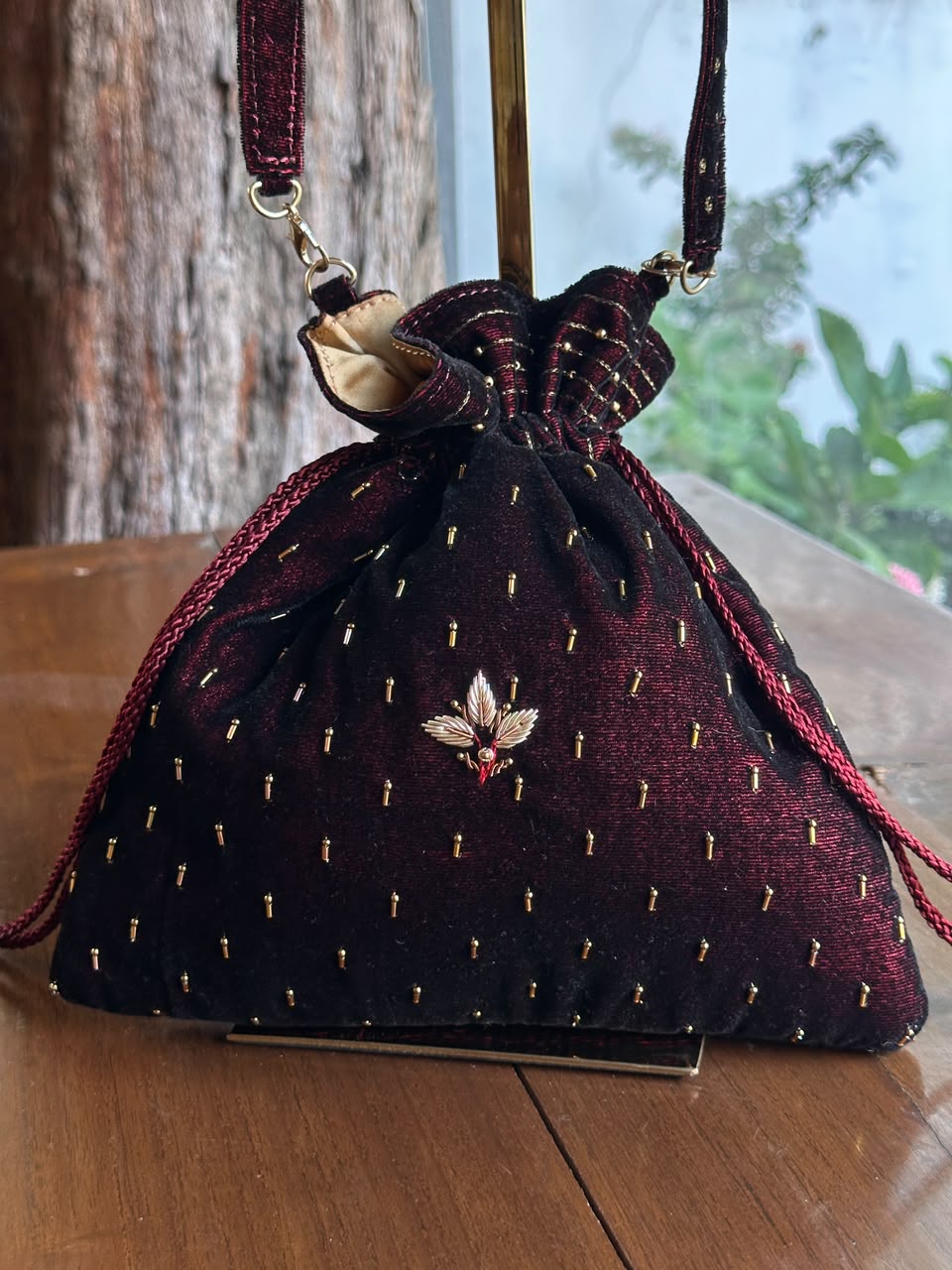 Maroon Shade Velvet Zardosi Polti Bags