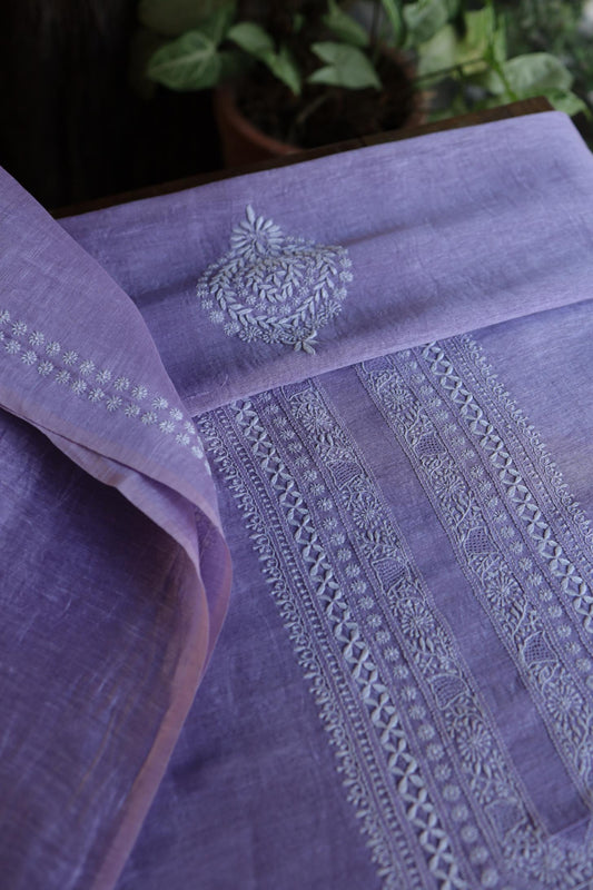 Mauve Linen Chikankari Unstitched Men's Kurtas Fabric
