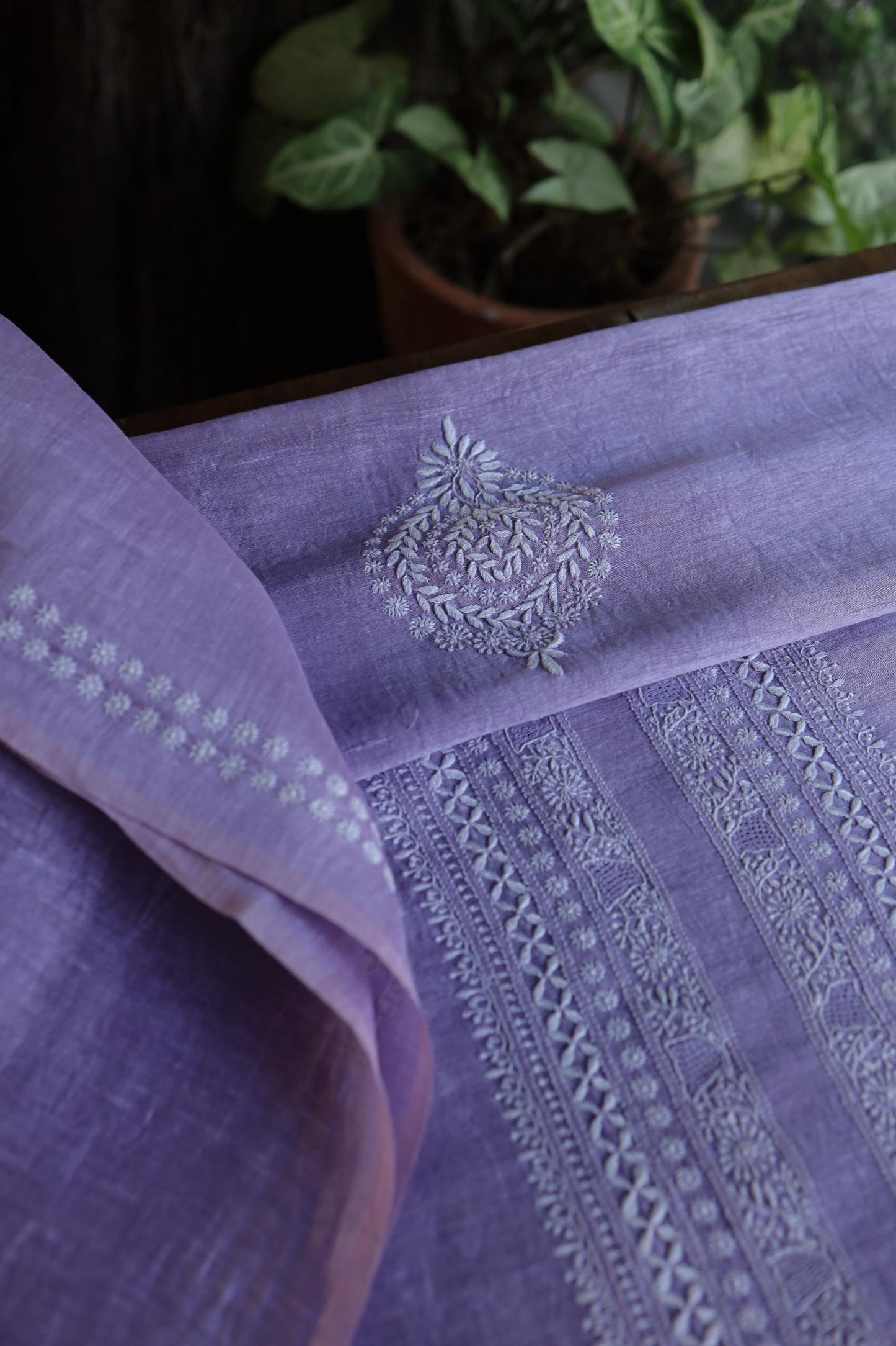 Mauve Linen Chikankari Unstitched Men's Kurtas Fabric