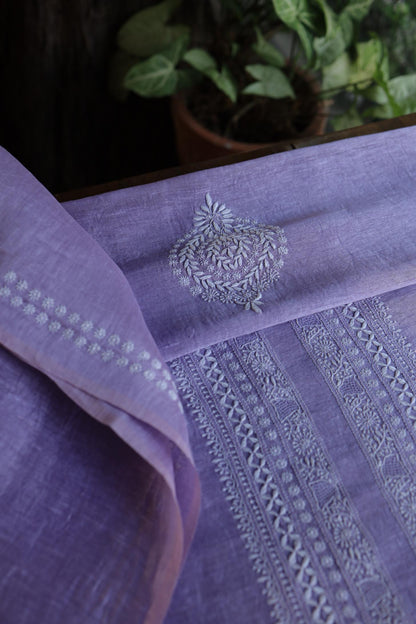 Mauve Linen Chikankari Unstitched Men's Kurtas Fabric