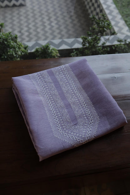 Mauve Linen Chikankari Unstitched Men's Kurtas Fabric