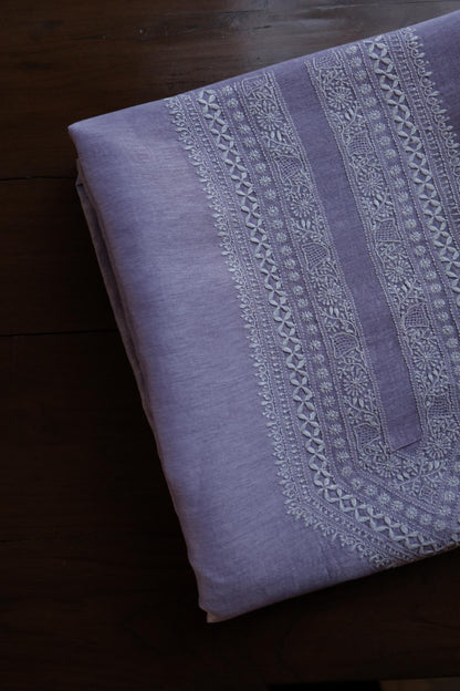 Mauve Linen Chikankari Unstitched Men's Kurtas Fabric