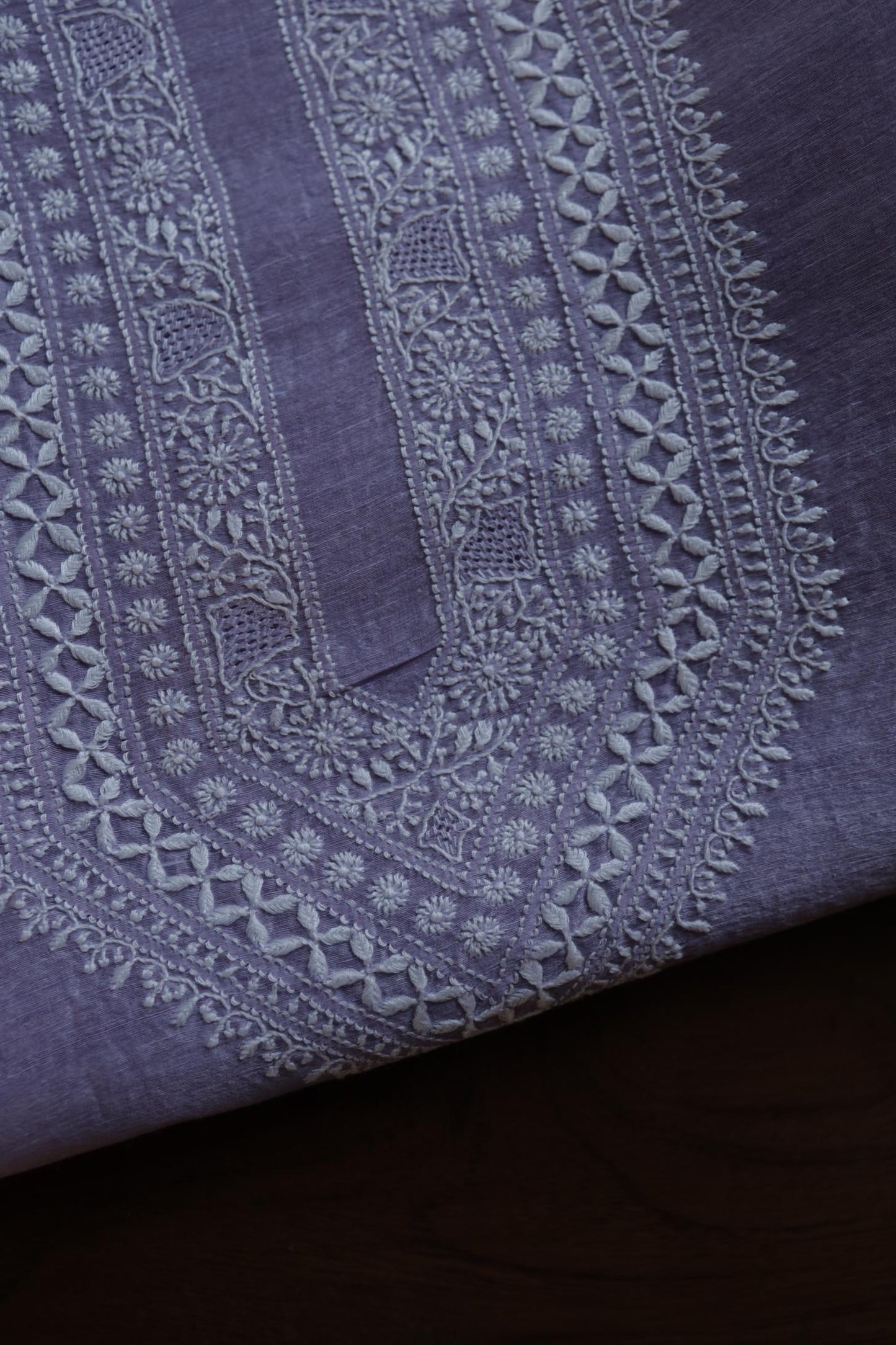 Mauve Linen Chikankari Unstitched Men's Kurtas Fabric