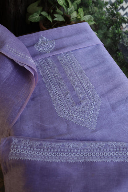 Mauve Linen Chikankari Unstitched Men's Kurtas Fabric