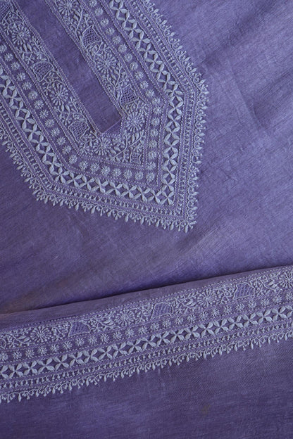 Mauve Linen Chikankari Unstitched Men's Kurtas Fabric