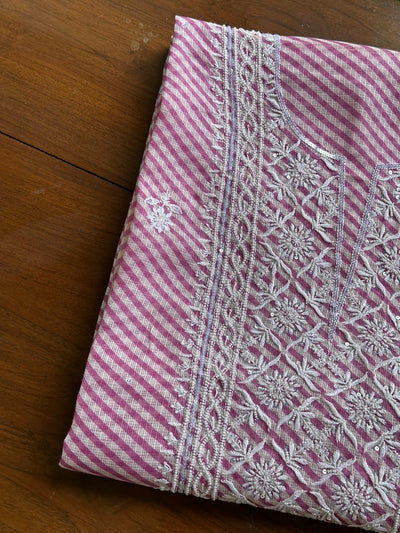 Mauve Pink Kota Lehriya Print Chikankari Unstitched Women's Kurta Fabric
