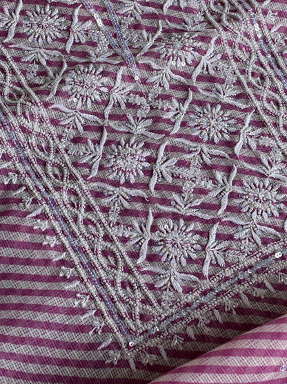 Mauve Pink Kota Lehriya Print Chikankari Unstitched Women's Kurta Fabric