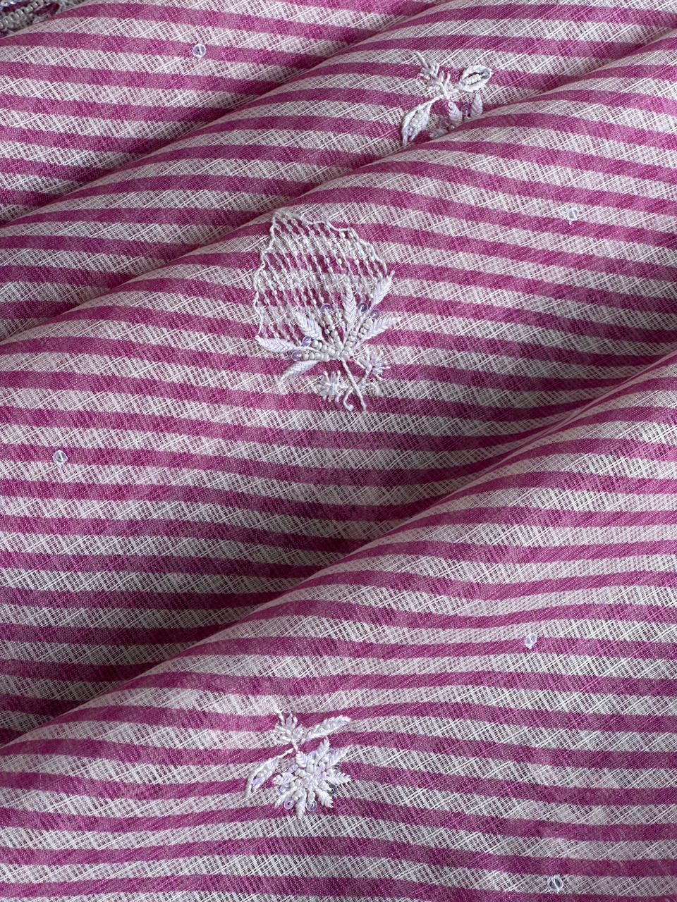 Mauve Pink Kota Lehriya Print Chikankari Unstitched Women's Kurta Fabric