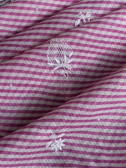 Mauve Pink Kota Lehriya Print Chikankari Unstitched Women's Kurta Fabric
