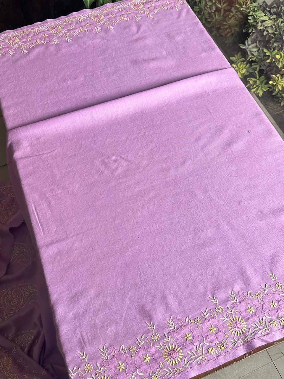 Mauve Pink Shade Saman Pashmina Fine Chikankari Shawl