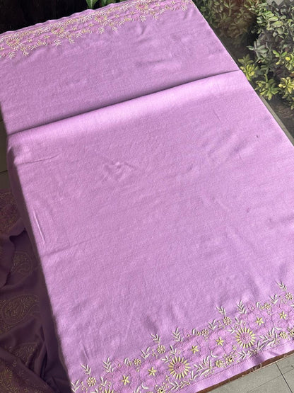 Mauve Pink Shade Saman Pashmina Fine Chikankari Shawl