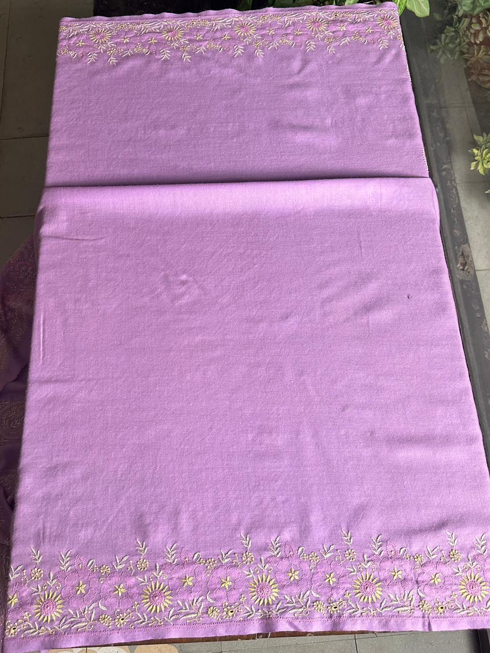 Mauve Pink Shade Saman Pashmina Fine Chikankari Shawl